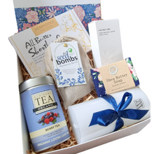 Sympathy Gift hamper with wildflower seeds, shortbread, tea, hand lotion, soap memorial candle.